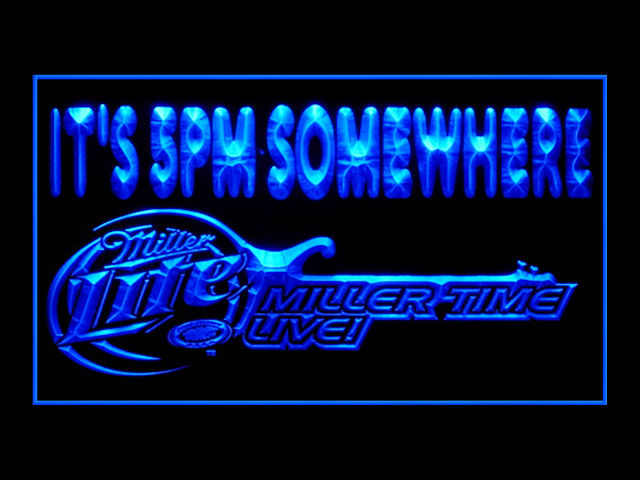 Miller Lite Time Live Guitar IT'S 5PM SOMEWHERE Neon Light Sign
